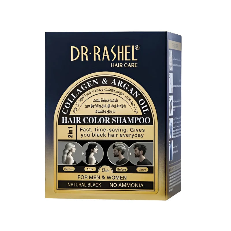 Dr Rashel 2in1 Collagen And Argan Oil Hair Color Shampoo (Natural black )